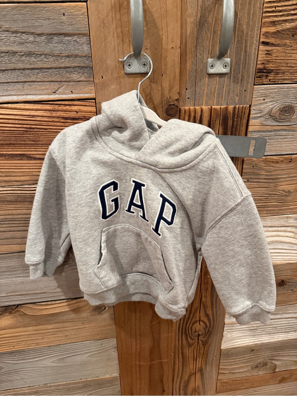 GAP Light Gray Kids Hoodie with Navy Logo